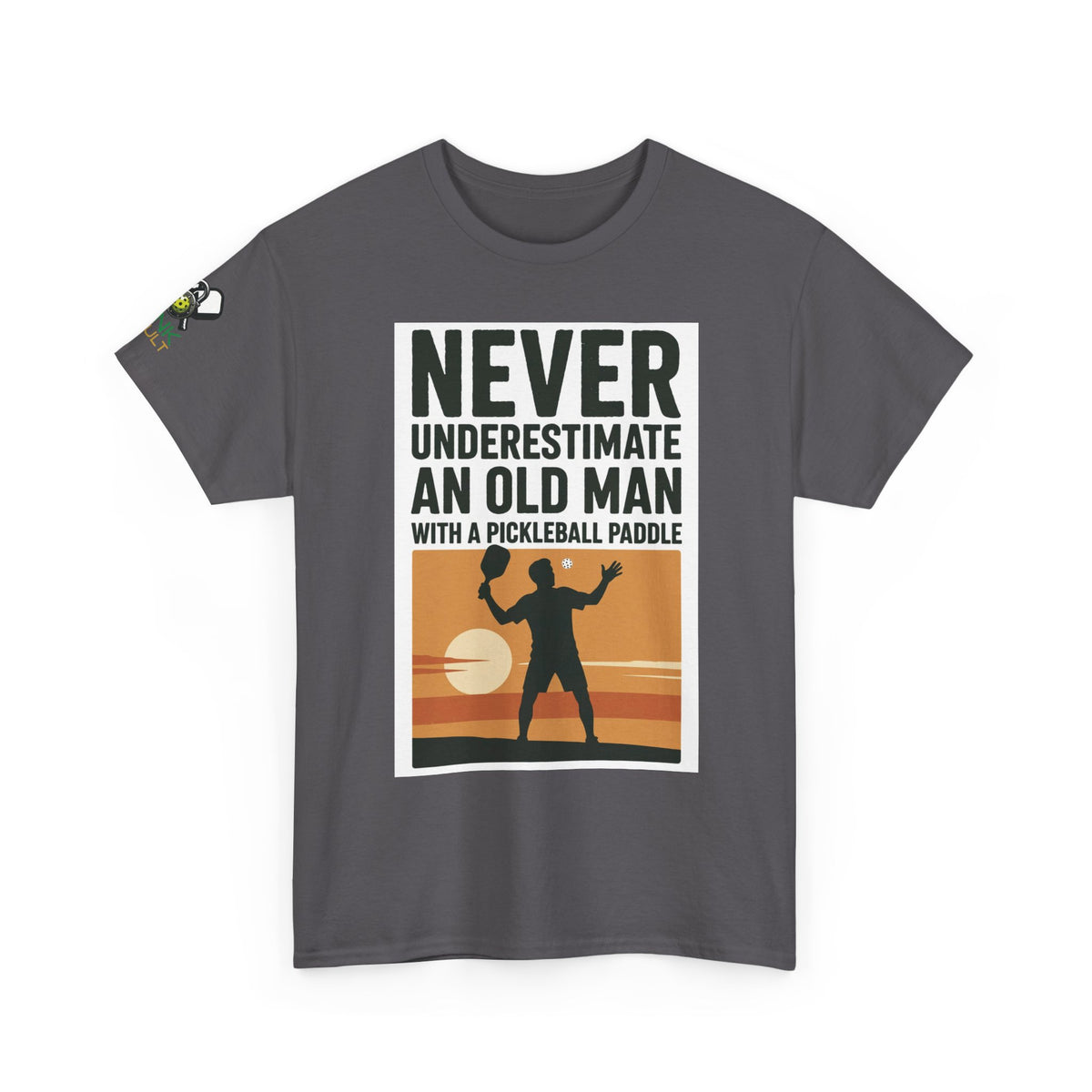 Pickleball T-Shirt - "Never Underestimate An Old Man With A Pickleball Paddle" Retro Sunset Tee