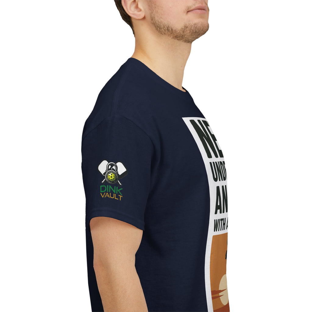 Pickleball T-Shirt - "Never Underestimate An Old Man With A Pickleball Paddle" Retro Sunset Tee