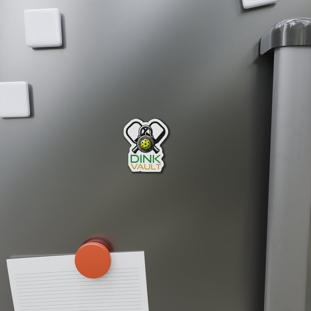 Dink Vault Pickleball Die-Cut Magnet — Pickleball Paddle & Ball Locker Logo