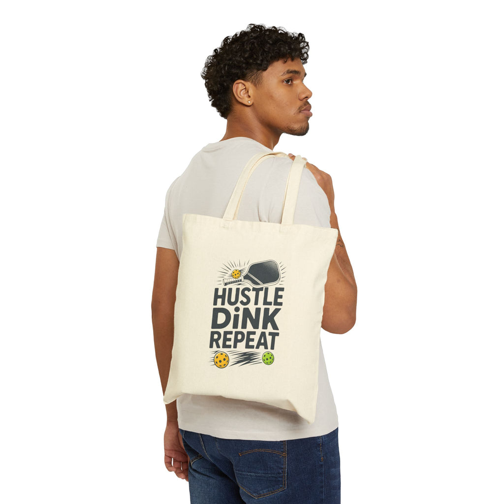 Pickleball Tote Bag — “Hustle Dink Repeat” Cotton Canvas Tote / Dink Vault Logo